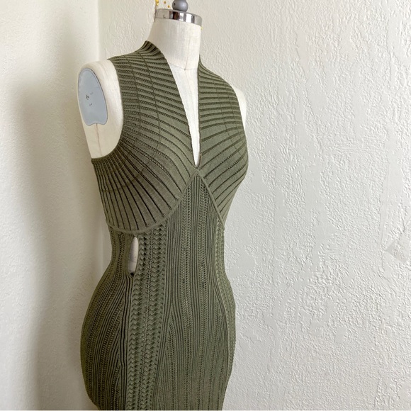 $980 Dion Lee Cutout Snake Effect MIDI Olive Ribbed Dress - Picture 7 of 14